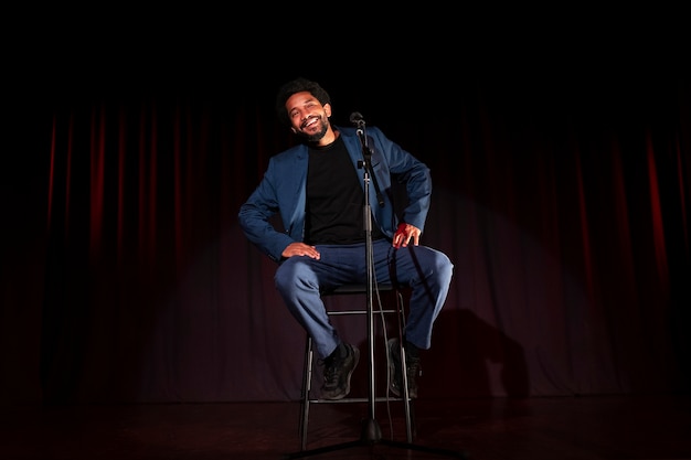 An actor preparing for a scene on a film set