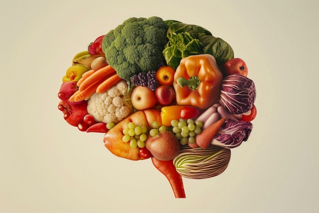 Human brain illustration with dietary influences