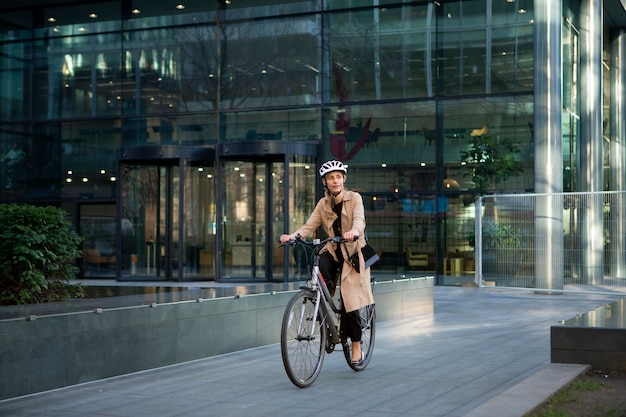 Professional cyclist commuting in urban setting