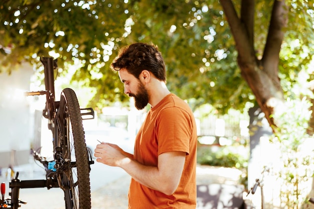 Cyclist pausing mindfully before a ride
