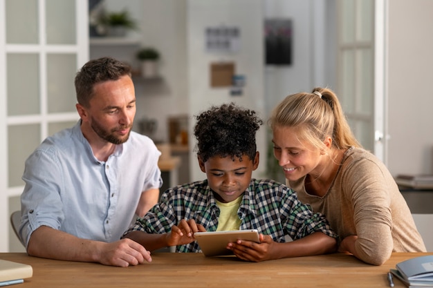 Family having a calm conversation at home