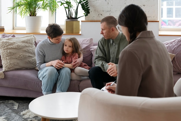 Family discussing mental well-being