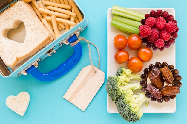 Assortment of healthy snacks for travel like nuts and dried fruit