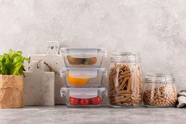 Meal prep containers on kitchen counter