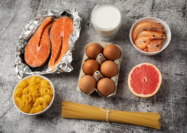 Prepped proteins like chicken, salmon, and eggs