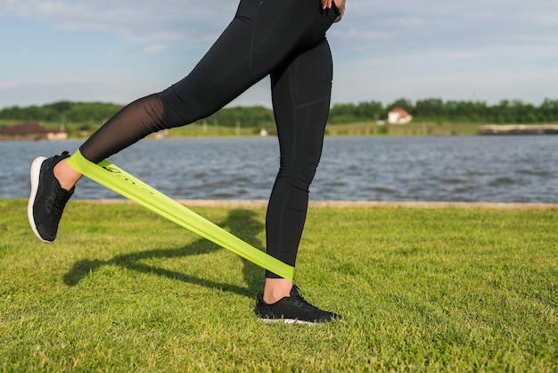 Outdoor walking circuit with resistance band exercises