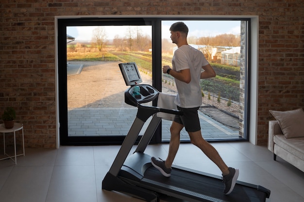 Senior runner using a treadmill with proper posture