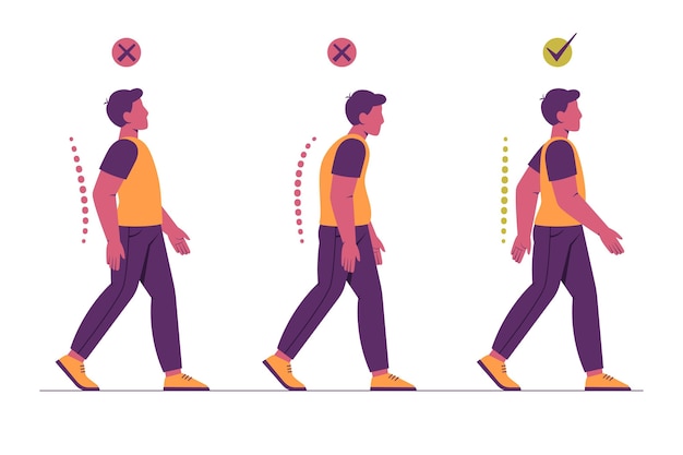 Side-by-side comparison of good vs poor walking posture