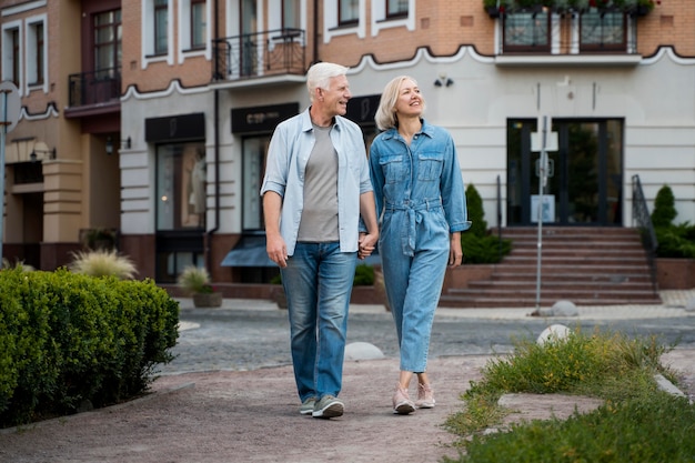 Senior couple walking in a park