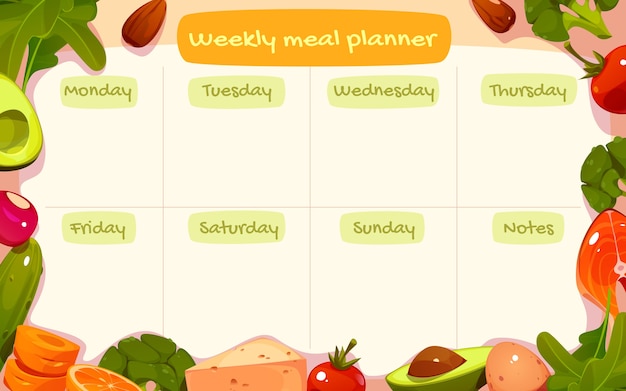 Sample weekly meal plan on a notepad